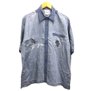 スペリオール superior シャツ リネン混 デニム調 刺繍 半袖 46 青 ブルー メンズ