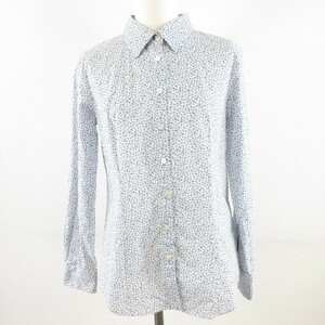 ミキシングブルー Mixing blue シャツ ブラウス 長袖 小花柄 青 白 38 *A315 レディース