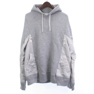 サカイ sacai 19AW SCM-033 Sponge Sweat x MA-1 Hoodie パーカー フーディー スウェット 切替 グレー 3 L位 メンズ