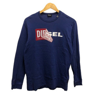  diesel DIESEL tops T-shirt crew neck print Logo cotton plain long sleeve purple purple white white red red men's 