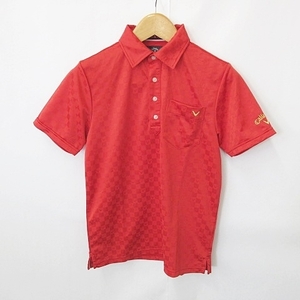 キャロウェイ CALLAWAY ゴルフ ポロシャツ 半袖 チェック柄 刺繍 赤 レッド M メンズ