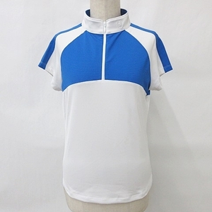 フットジョイ FootJoy ゴルフ シャツ 半袖 ハーフジップ スタンドカラー ハイネック 速乾 刺繍 白 ホワイト 青 ブルー M レディース