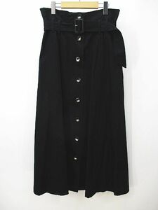 マウジー moussy ロング丈 フレアスカート 1 黒系 ブラック 無地 ベルト ストレッチ レディース