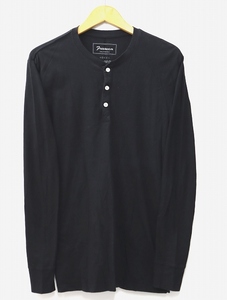 Freeseam フリーシーム USA製 ハーフボタンアップ 長袖 コットン Tシャツ S BLACK ブラック メンズ