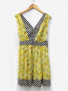 未使用品 ジルバイジルスチュアート JILL by JILLSTUART 花柄 チェック レイヤード ノースリーブ ミニ ワンピース M YELLOW イエロー 125-1