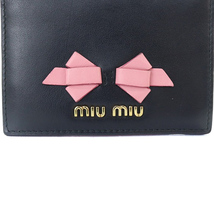 ミュウミュウ miumiu リボン 二つ折り財布 レザー ロゴ 黒 ブラック ピンク /SR22 ■OH レディース_画像5