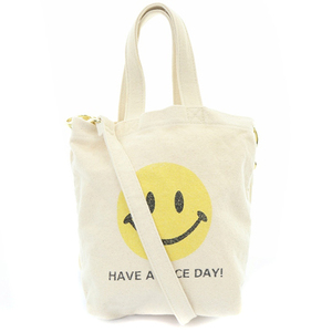 ドゥーズィエムクラス DEUXIEME CLASSE SMILEY FACE SMILE BAG ミニバッグ ハンドバッグ ショルダーバッグ 2way キャンバス 白 ホワイト /S