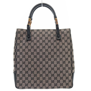 グッチ GUCCI バンブー GGキャンバス トートバッグ ハンドバッグ 茶色 ブラウン 黒 ブラック 112530 /SR28 ■OH レディース