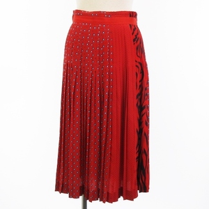 エルマノシェルビーノ ERMANNO SCERVINO 良品 GONNA CON PIEGHE SKIRT プリーツ スカート ロング 総柄 イタリア製 シルク 赤 レッド 40 ボ