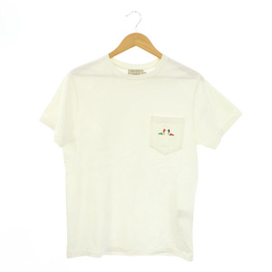 メゾンキツネ MAISON KITSUNE RESTING FOX PATCH Tシャツ 半袖 クルーネック 胸ポケット コットン XS 白 オフホワイト /MY ■OS メンズ