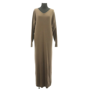  Tomorrowland TOMORROWLAND wool smooth front slit One-piece long long sleeve knitted V neck F tea Brown 