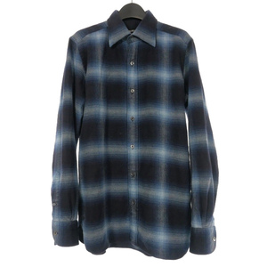 トムフォード TOM FORD 22AW OVERCHECK LEISURE SHIRT チェックシャツ 長袖 39 ブルー 青 94R1JE メンズ