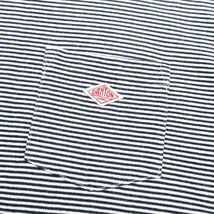 ダントン DANTON ピンボーダー柄 ロゴ 胸ポケ Tシャツ カットソー 半袖 クルーネック ワッペン トップス 36 ネイビー メンズ レディース_画像3