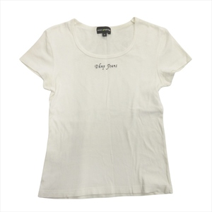 ダナキャランニューヨーク ジーンズ DKNY JEANS ロゴ 刺繍 Tシャツ カットソー ストレッチ フレンチスリーブ S ホワイト レディース♪１
