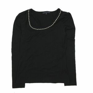  Anayi ANAYI T-shirt cut and sewn pearl biju- long sleeve plain crew neck black black 36 lady's 