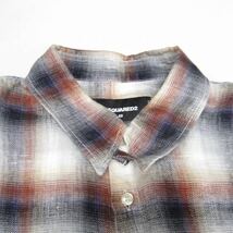 美品 18ss ディースクエアード DSQUARED2 Brown Check Tab Shirt リネン シャツ タブカラ― オンブレチェック 長袖 ブラウス カットソー 48_画像3