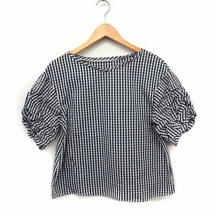  Strawberry Fields STRAWBERRY-FIELDS silver chewing gum check blouse short sleeves comb . sleeve cotton cotton 2 black black /FT7 lady's 