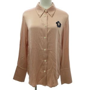 TRADE MARK トレードマーク 胸刺繍サテンシャツ 長袖 袖ボタン ストレッチ有 ピンク 4 約XLサイズ 0201 IBO47 レディース