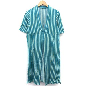  unused goods azur bai Moussy AZUL by moussy tag attaching cardigan long stripe pattern . minute sleeve V neck S blue green /HT20 lady's 