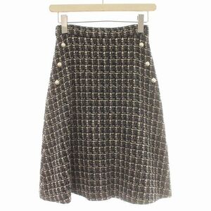  Queens Court QUEENS COURT pearl attaching fancy skirt tweed skirt knee height 1 S navy 