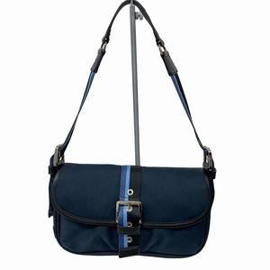  Long Champ LONGCHAMP shoulder bag shoulder .. canvas leather line belt navy blue dark navy silver color metal fittings lady's 