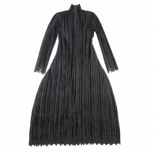  beautiful goods 00aw vintage Issey Miyake Velour Pleated Dress velour pleat dress deformation long One-piece cut Work race ko Kuhn 1 black 