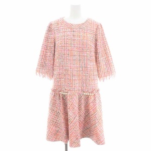  Chesty Chesty tweed 7 minute sleeve One-piece knees height 0 pink multicolor /MI #OS lady's 