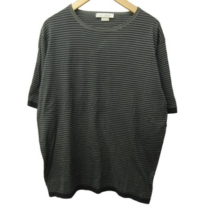 ジョンスメドレー JOHN SMEDLEY ボーダー コットン ニット Tシャツ 半袖 イングランド製 黒 ブラック グレー系 M 0203 IBO47 メンズ