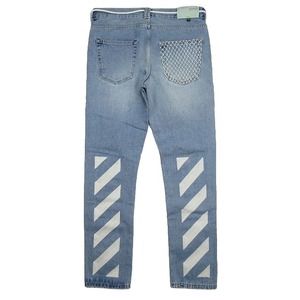 美品 19aw オフホワイト OFF WHITE SLIM DENIM BLEACH NIKEL JEANS デニム スリム ジーンズ パンツ ブリーチ加工 33 ライトインディゴ