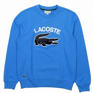 美品 ラコステ LACOSTE ヘリテージグラフィックプリントクルーネックスウェット プルオーバー トップス 青 ブルー メンズ サイズS