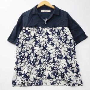 ファクトタム FACTOTUM 花柄コットンヨークスリーブ SSシャツ オープンカラー 半袖 花柄 シャツ 46(M) ネイビー×ホワイト