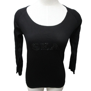 ソニアリキエル SONIA RYKIEL カットソー Tシャツ ビジュー装飾 長袖 黒 ブラック XSサイズ 0217 レディース