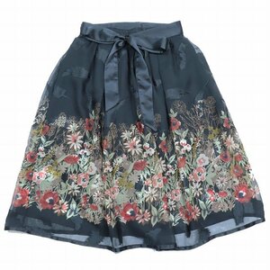  beautiful goods axes femme axes femme flair skirt half knees height floral print floral print chiffon ribbon belt M black /2 lady's 