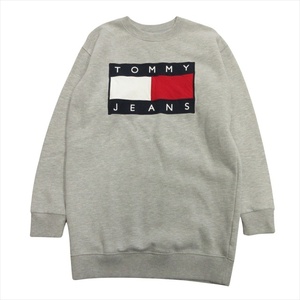 トミー ジーンズ TOMMY JEANS ビッグロゴ スウェット シャツ トレーナー カットソー ロング ワンピース S グレー レディース※