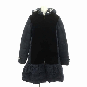 チェスティ Chesty Velour Down Coat ベロアダウンコート アウター パール レース コットン 1 M 紺 ネイビー /YQ ■OS