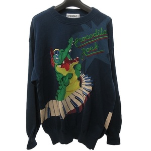  Iceberg ICEBERG × Disney collaboration 90s knitted sweater wani crocodile lock cotton navy white green group 3