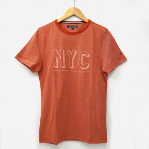 トミーヒルフィガー TOMMY HILFIGER クルーネック 半袖 ボーダー コットン Tシャツ S ORANGE オレンジ メンズ