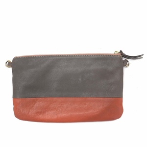 sempli che Semplicebai color original leather fastener pouch clutch bag gray × orange red lady's 