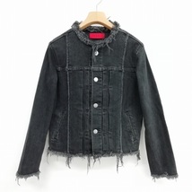 レッドカード RED CARD × ビームス BEAMS 別注 カットオフ ノーカラー デニム ジャケット ジージャン 美品 1 ブラック レディース_画像1