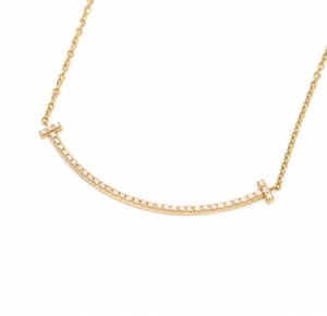 Tiffany &amp; Co. T улыбка подвесное ожерелье маленькое K18YG 750 Diamond Yellow Gold /kh ■ О, дамы