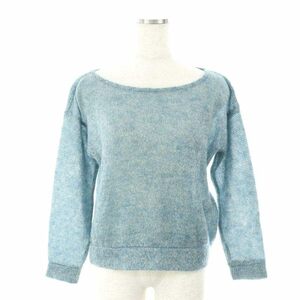  Anayi ANAYI boat neck lame knitted . minute sleeve pull over back open moheya... braided 38 light blue light blue /CX #OSreti-