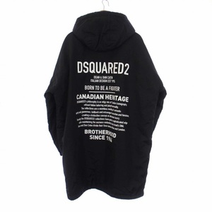 DSQUARED2 19AW LIGHT NYLON COAT ライトナイロンコート 中綿 アウター バックプリント ロング ジップアップ フード M 黒