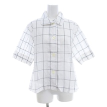 マーガレットハウエル MARGARET HOWELL 22SS WINDOWPANE CHECK COTTON LINEN シャツ 半袖 チェック 格子柄 2 白 ホワイト ■OS_画像1