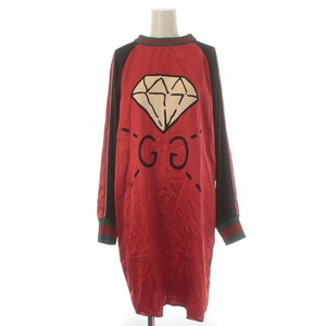  Gucci GUCCI One-piece long sleeve la gran sleeve Sherry line silk silk M red red /IR #GY18 #OH lady's 