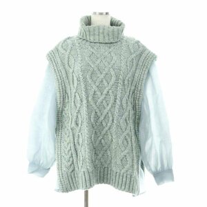 アメリヴィンテージ UNDRESSED COTTON CANDY SLEEVE KNIT ニット セーター チュニック 長袖 ケーブル タートルネック ウール混 F ミントグ