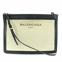 バレンシアガ BALENCIAGA ネイビーポシェット ショルダーバッグ キャンバス ロゴ 黒 ブラック 白 アイボリー 339937 /TK ■OH レディース_画像1