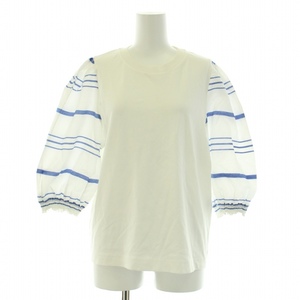  See by Chloe SEE BY CHLOE T-shirt cut and sewn 7 minute sleeve crew neck border pattern M white white blue blue /BB lady's 