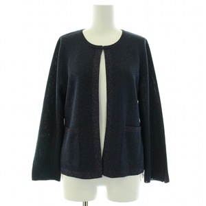  paul (pole) Stuart PAUL STUART knitted cardigan long sleeve crew neck hook thin lame 6 L navy blue navy /BB lady's 