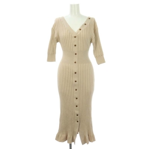  Snidel snidel front button knitted One-piece . minute sleeve long rib F beige /NR #OS lady's 