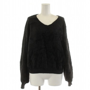 リエンダ rienda 21AW シャギーKnit TOP ニット 長袖 Vネック F 黒 ブラック 110EAA70-1220 /AQ レディース